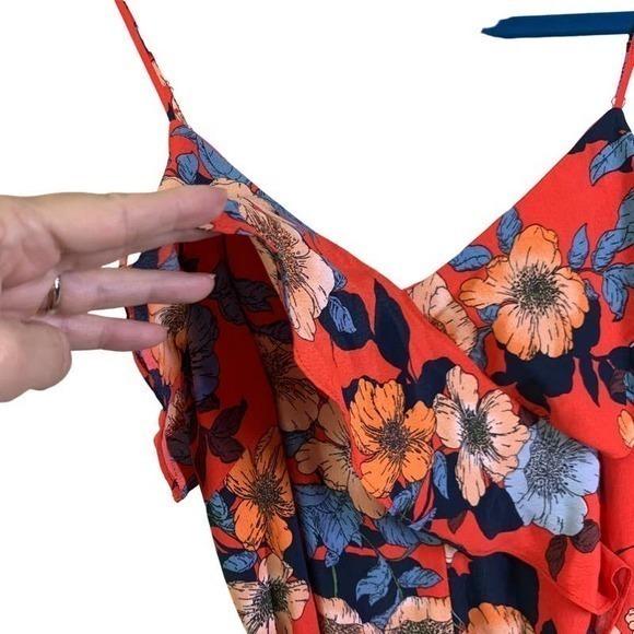 NAKED ZEBRA Red Floral Ruffle Tie-Waist Jumpsuit - NWT - Picture 3 of 15